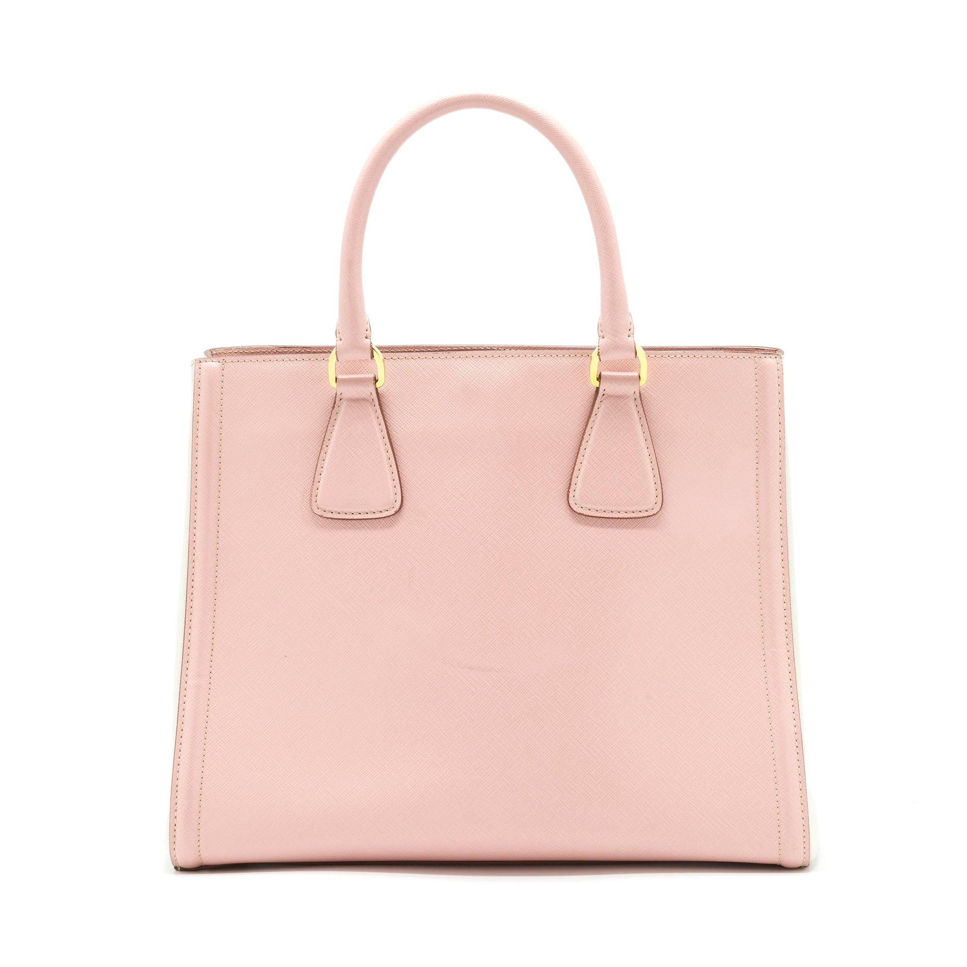Prada Top Handle Saffiano Tote Purse Calfskin Handbag White Pink Tote Bag
