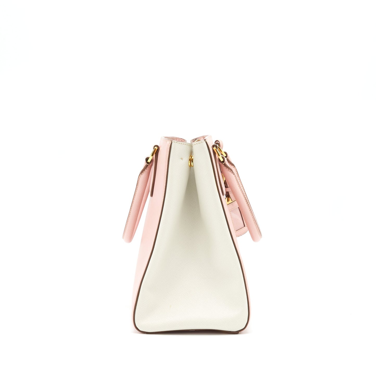 Prada Top Handle Saffiano Tote Purse Calfskin Handbag White Pink Tote Bag