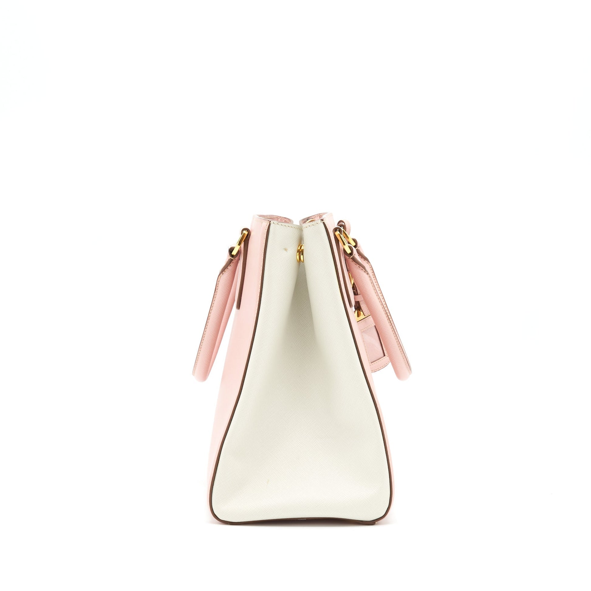 Prada Top Handle Saffiano Tote Purse Calfskin Handbag White Pink Tote Bag