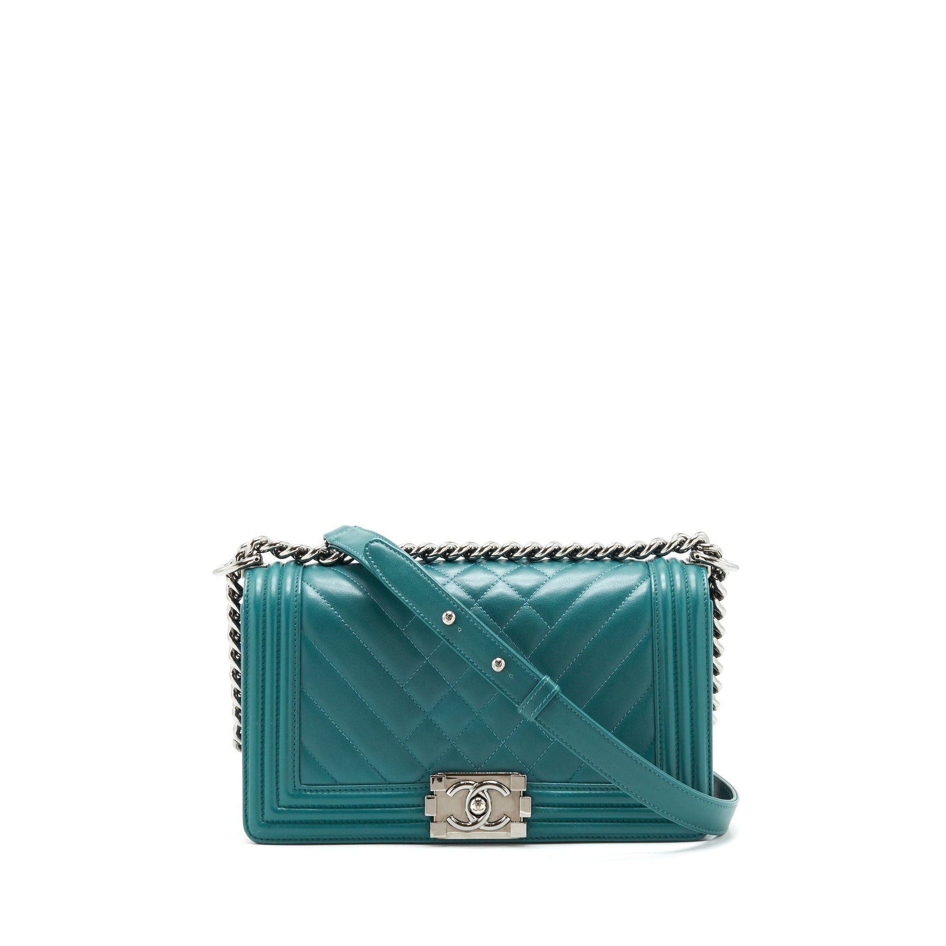 Chanel Boy lambskin SHW Green Handbag