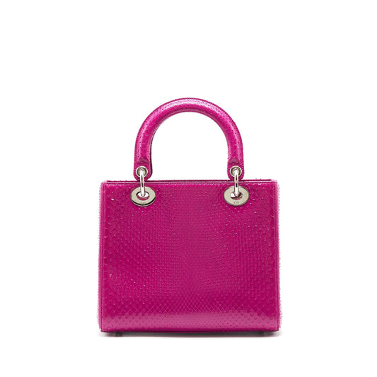 Dior Lady Purse Python Dark Handbag Pink Medium Travel Bag