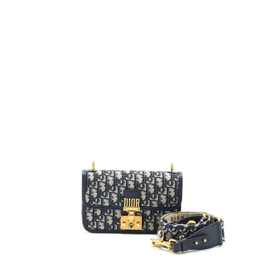 Dior Addict Purse Oblique Jacquard Handbag Blue Flap Travel Bag