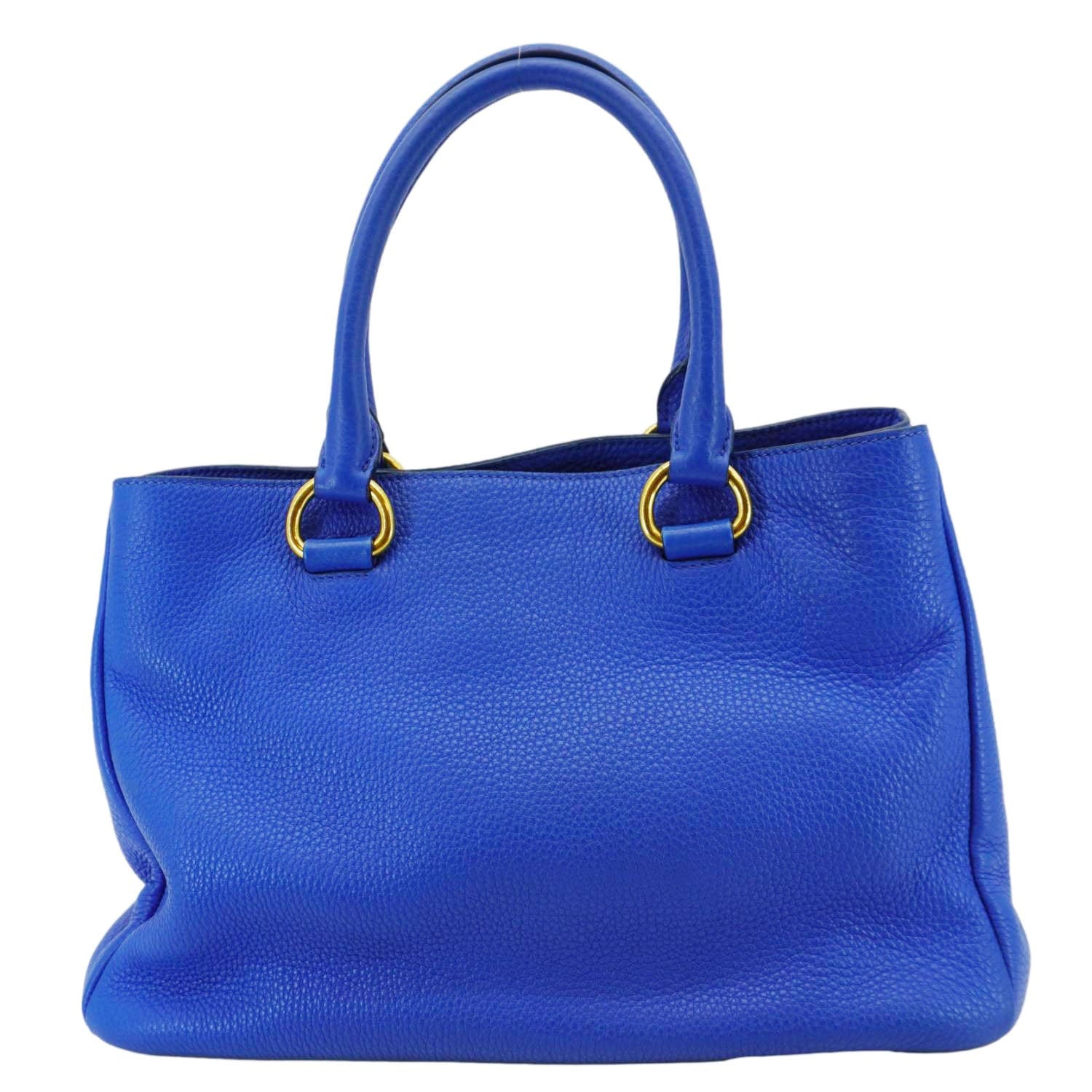 Prada Daino Tote Shoulder Bag Leather Vitello Blue