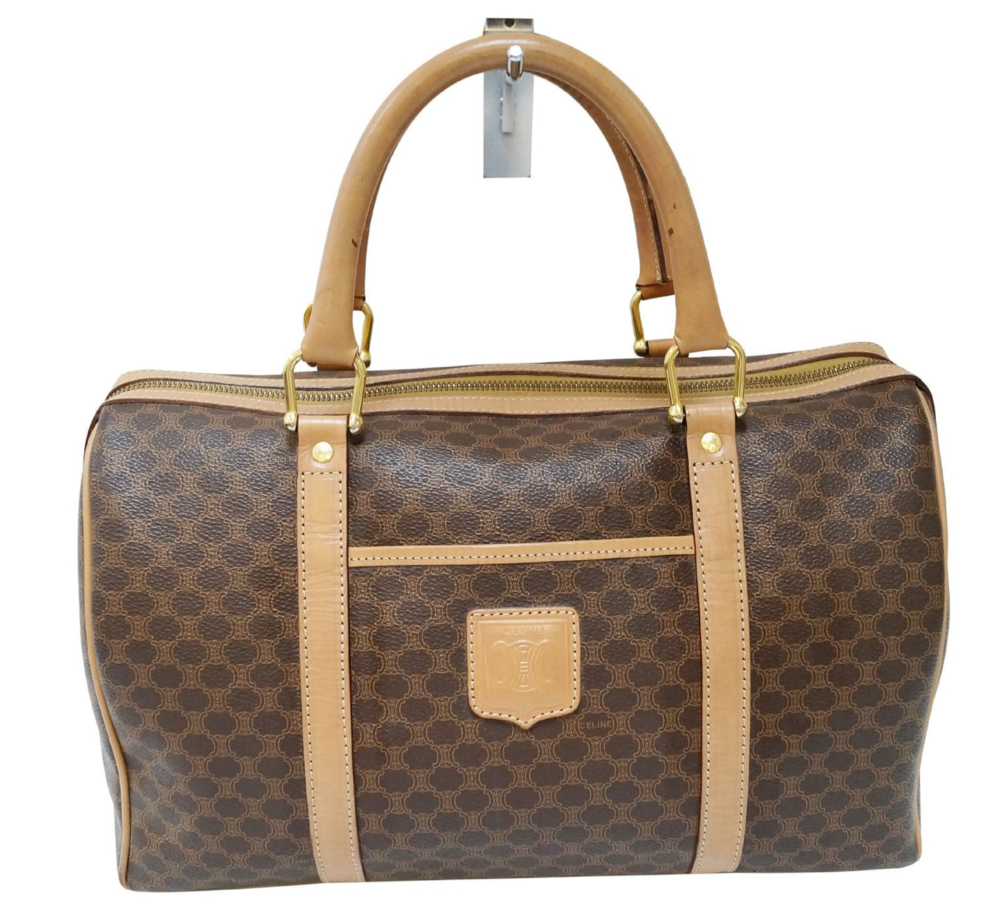 Macadam Pattern Pvc Satchel Bag Leather Brown Travel Bag