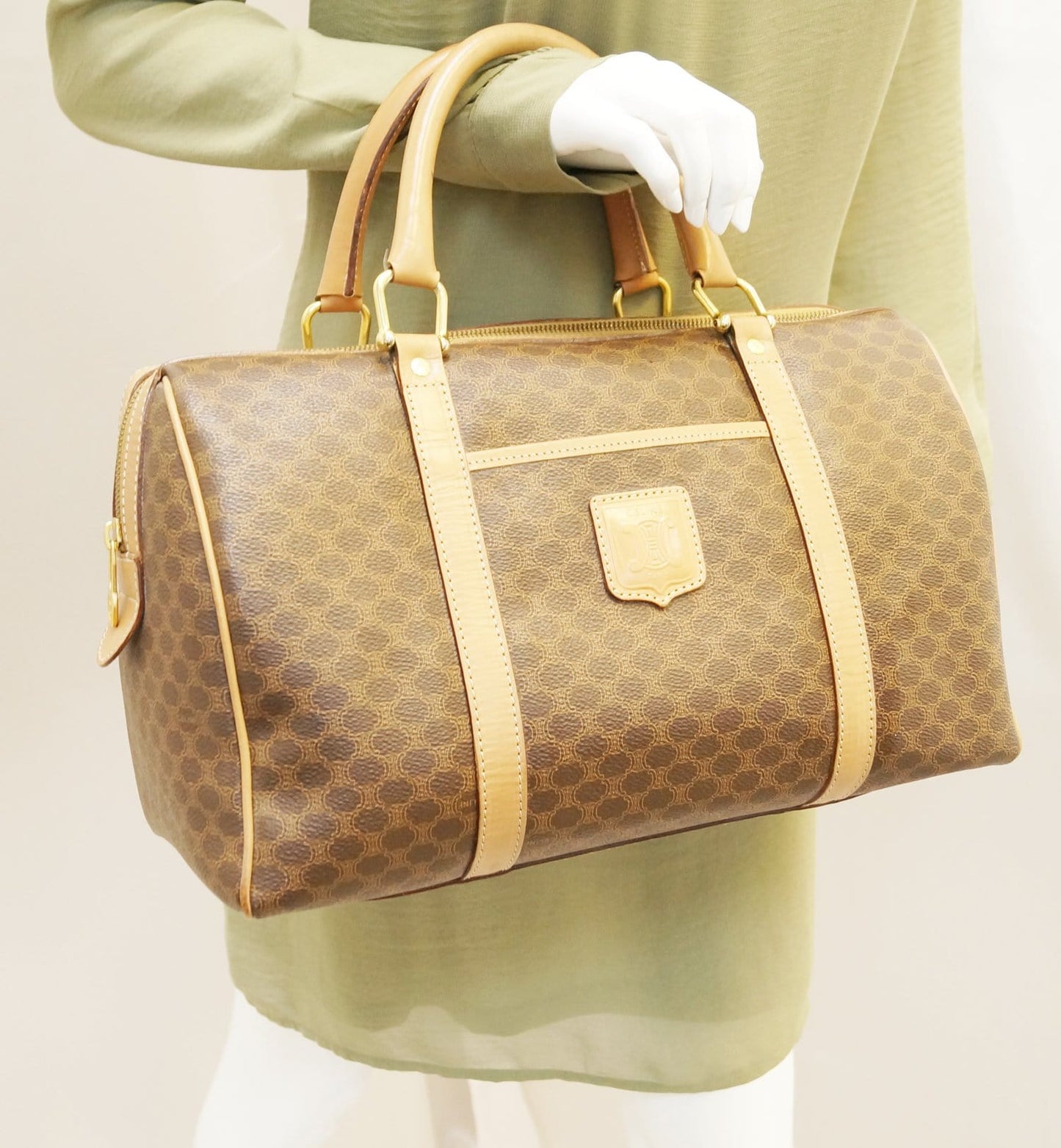 Macadam Pattern Pvc Satchel Bag Leather Brown Travel Bag