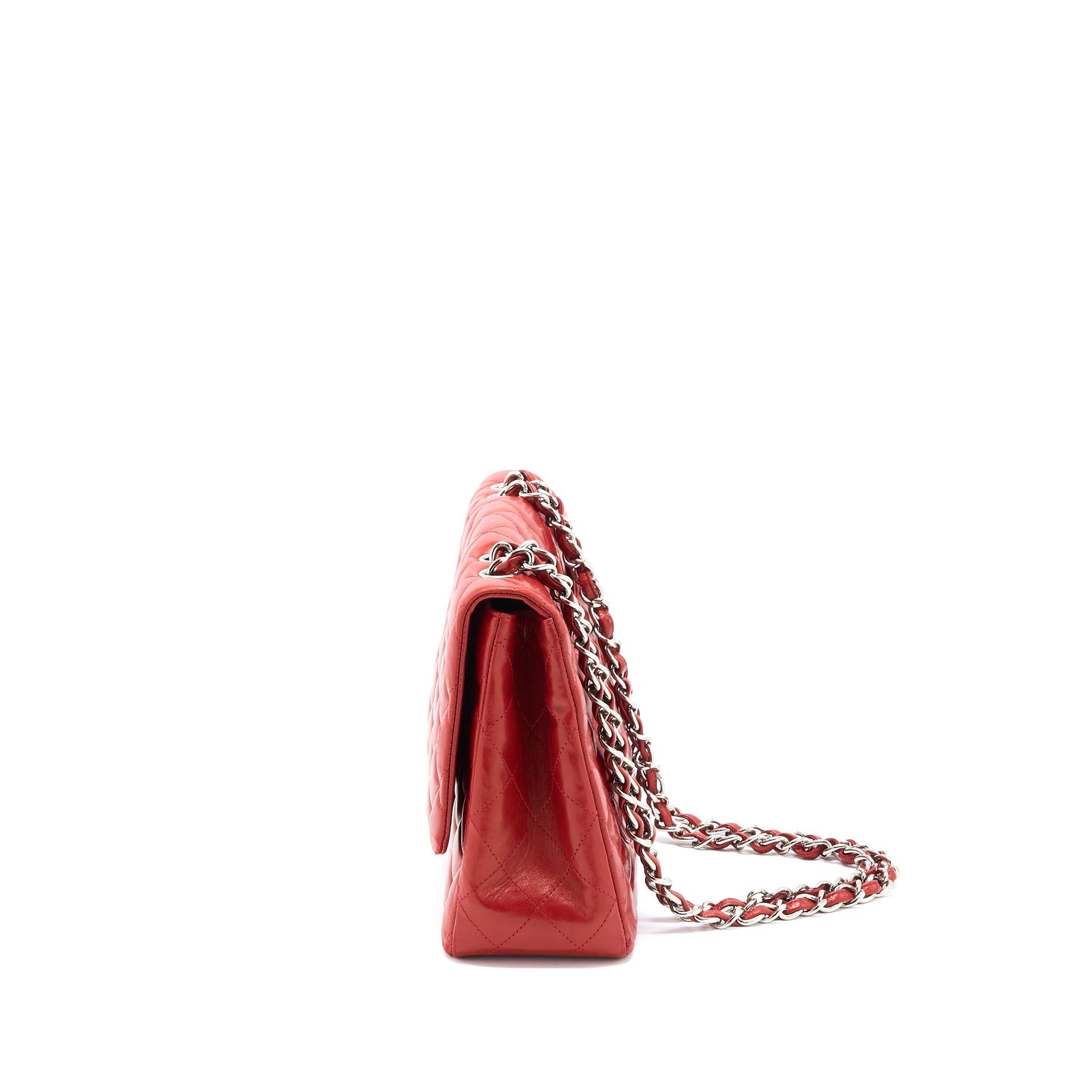 Chanel Classic Jumbo Single Flap Lambskin SHW Red Shoulder Bag