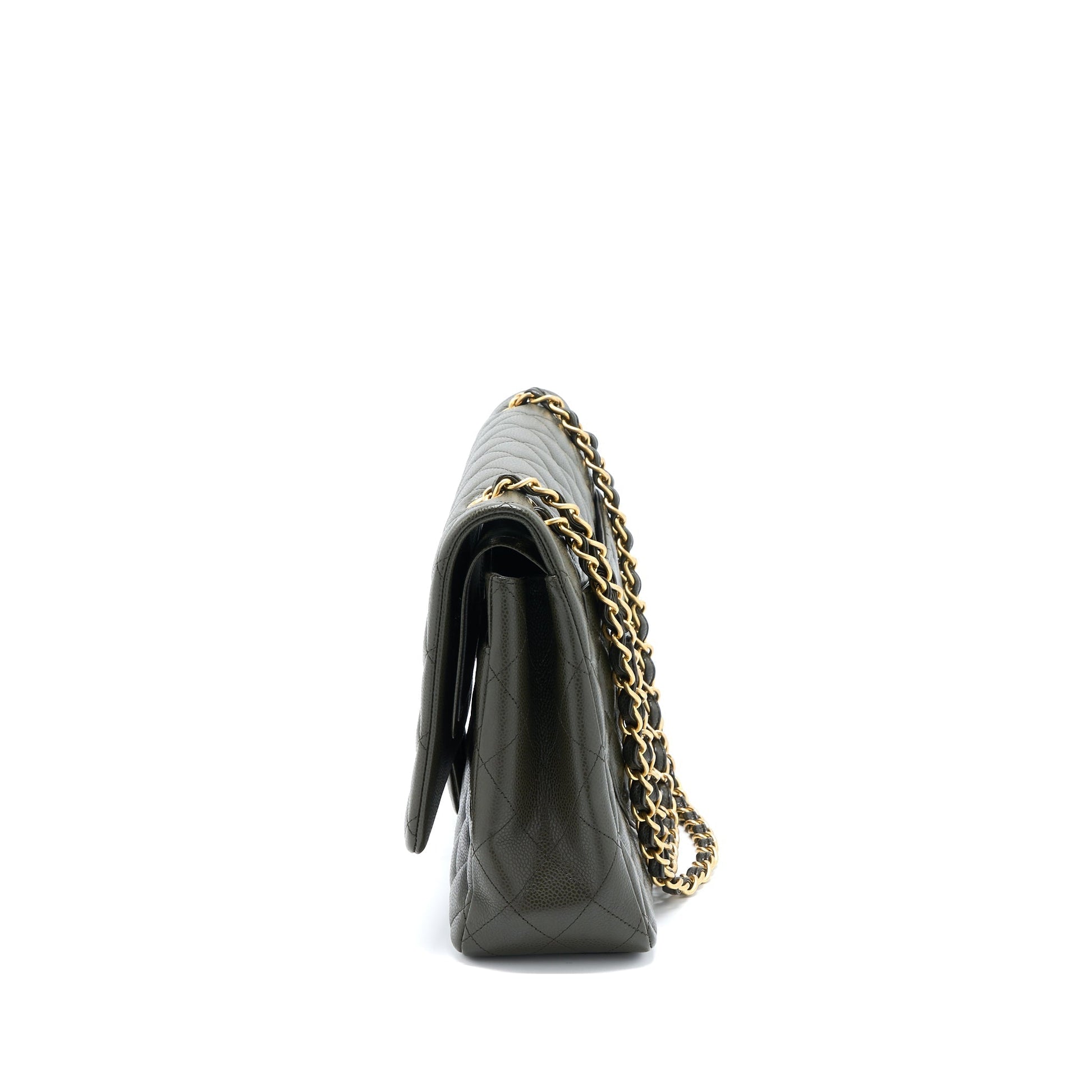 Chanel Maxi Classic Double Flap Caviar Olive Green Shoulder Bag