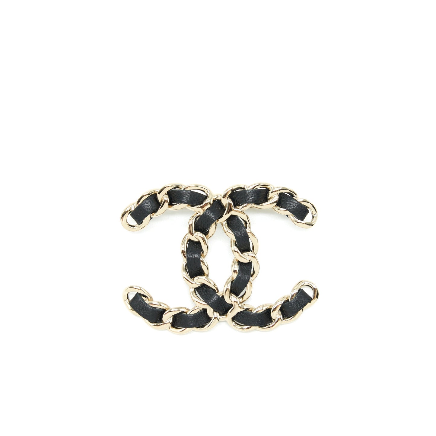 Chanel CC Logo Brooch Light Tone Gold Leather Handbag