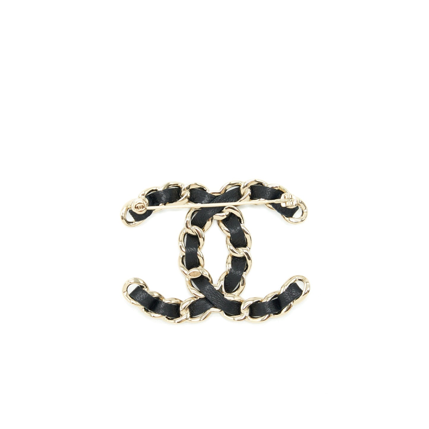 Chanel CC Logo Brooch Light Tone Gold Leather Handbag