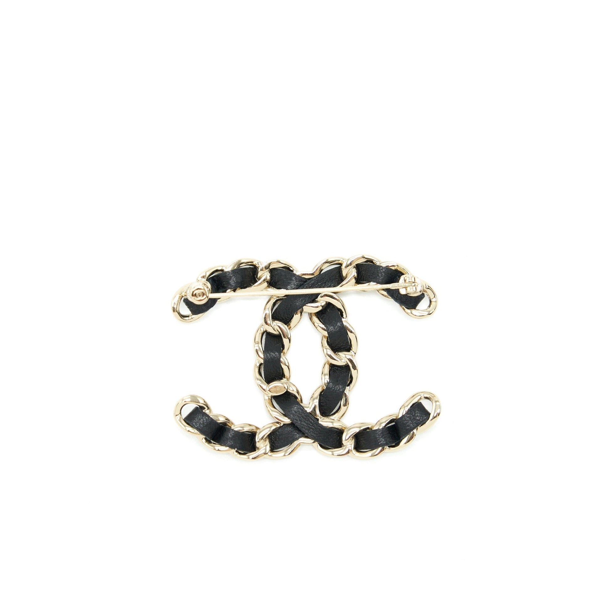 Chanel CC Logo Brooch Light Tone Gold Leather Handbag