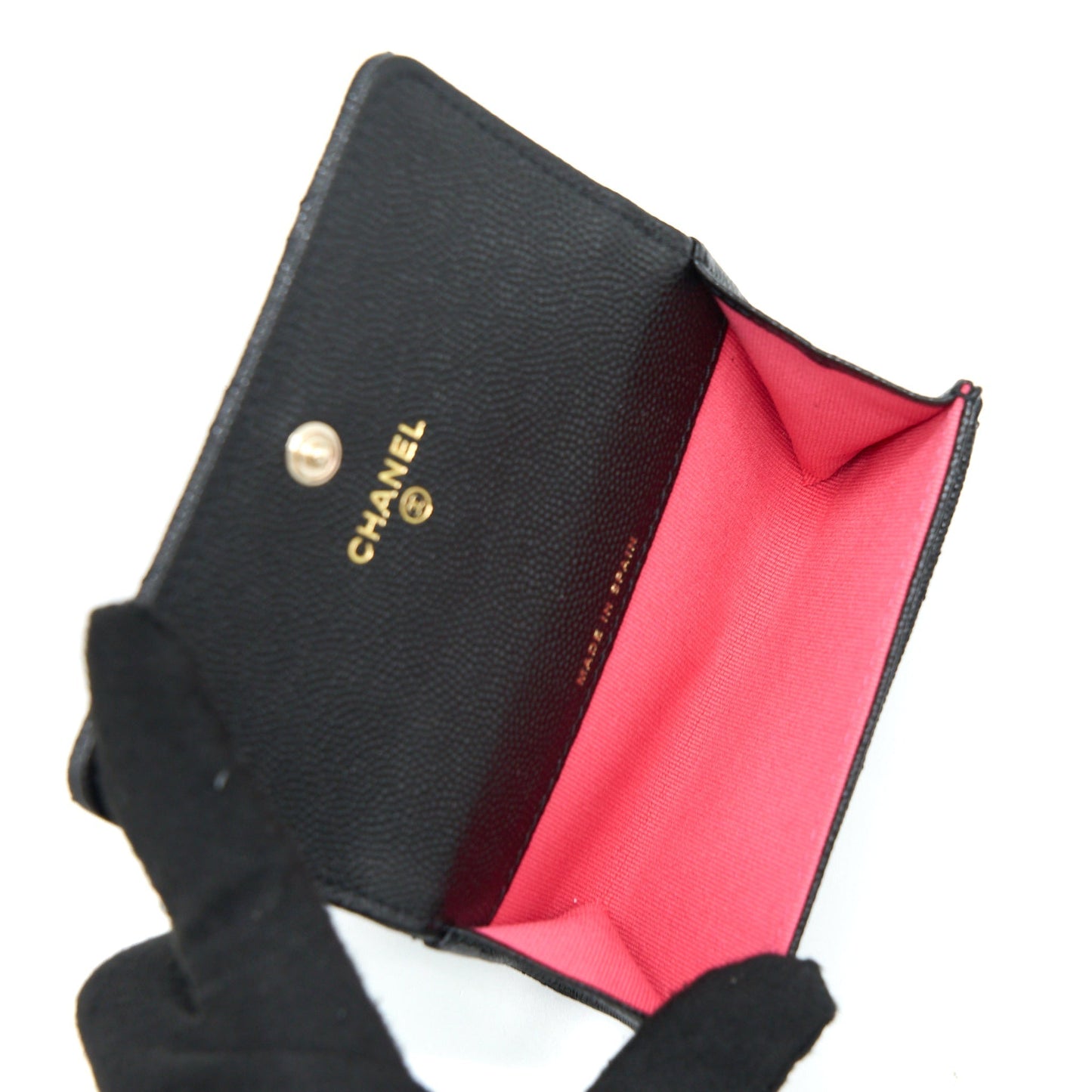 Chanel 23P Detailed Logo Flap Card Holder Black Wallet Case