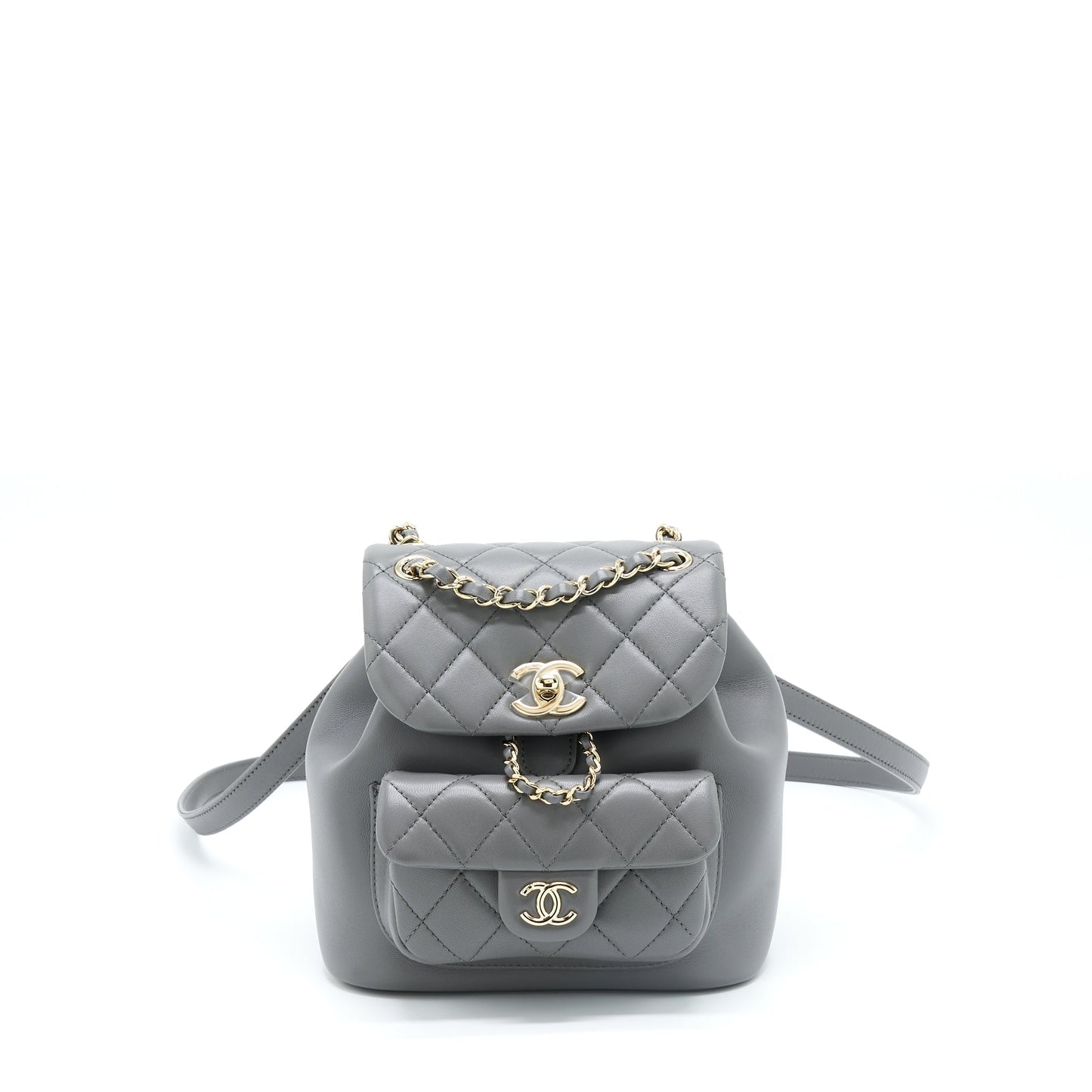 Chanel 22A Duma Backpack Lambskin Dark LGHW Grey