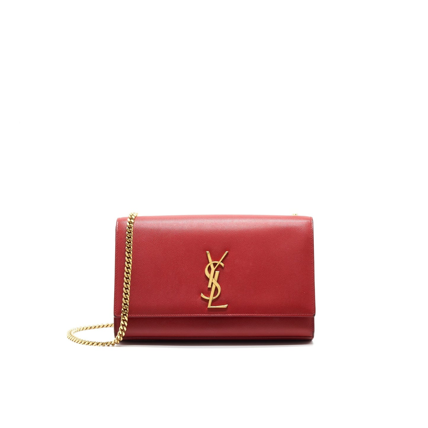 YSL Saint Laurent Grained Calfskin Kate Purse Travel Bag Red Medium