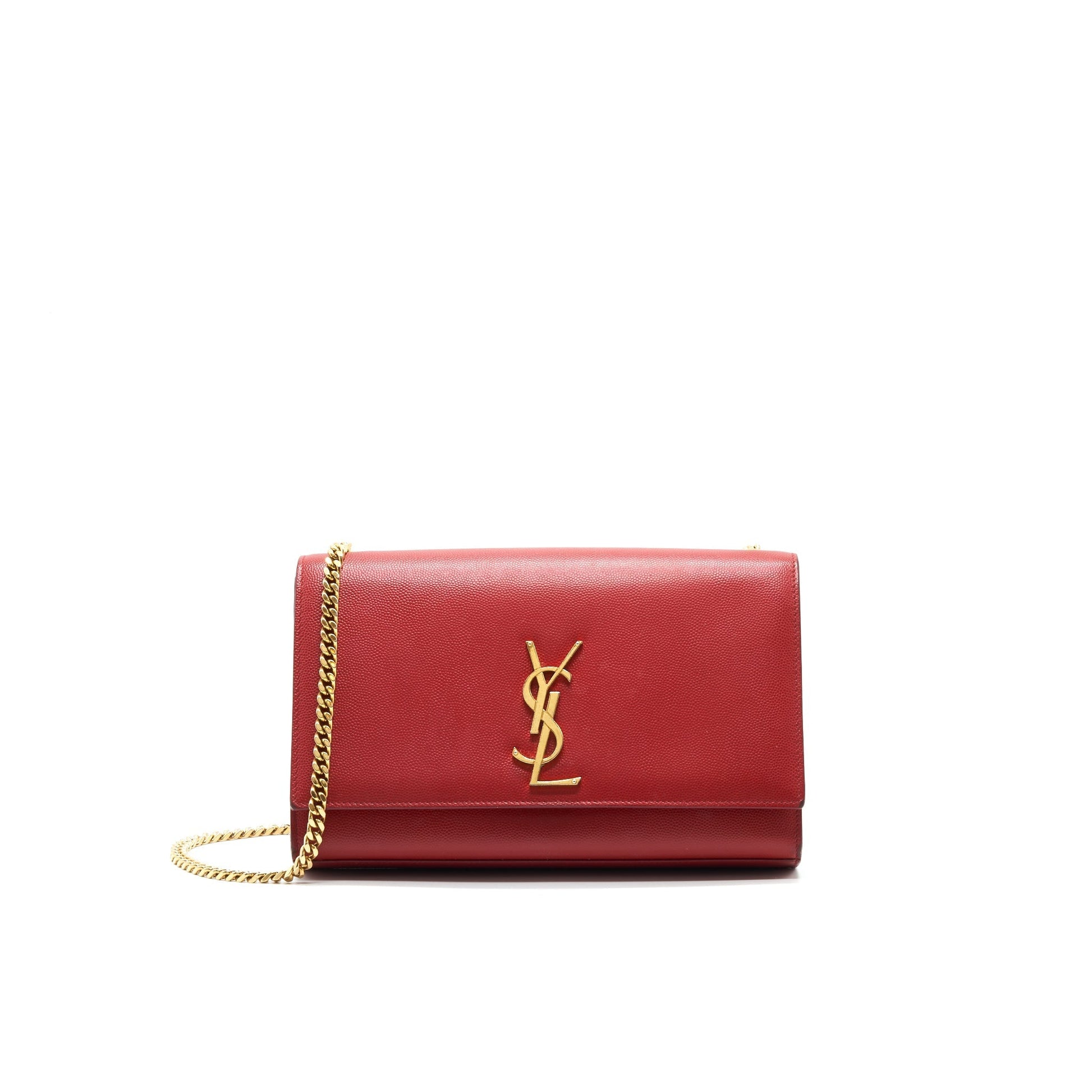 YSL Saint Laurent Grained Calfskin Kate Purse Travel Bag Red Medium