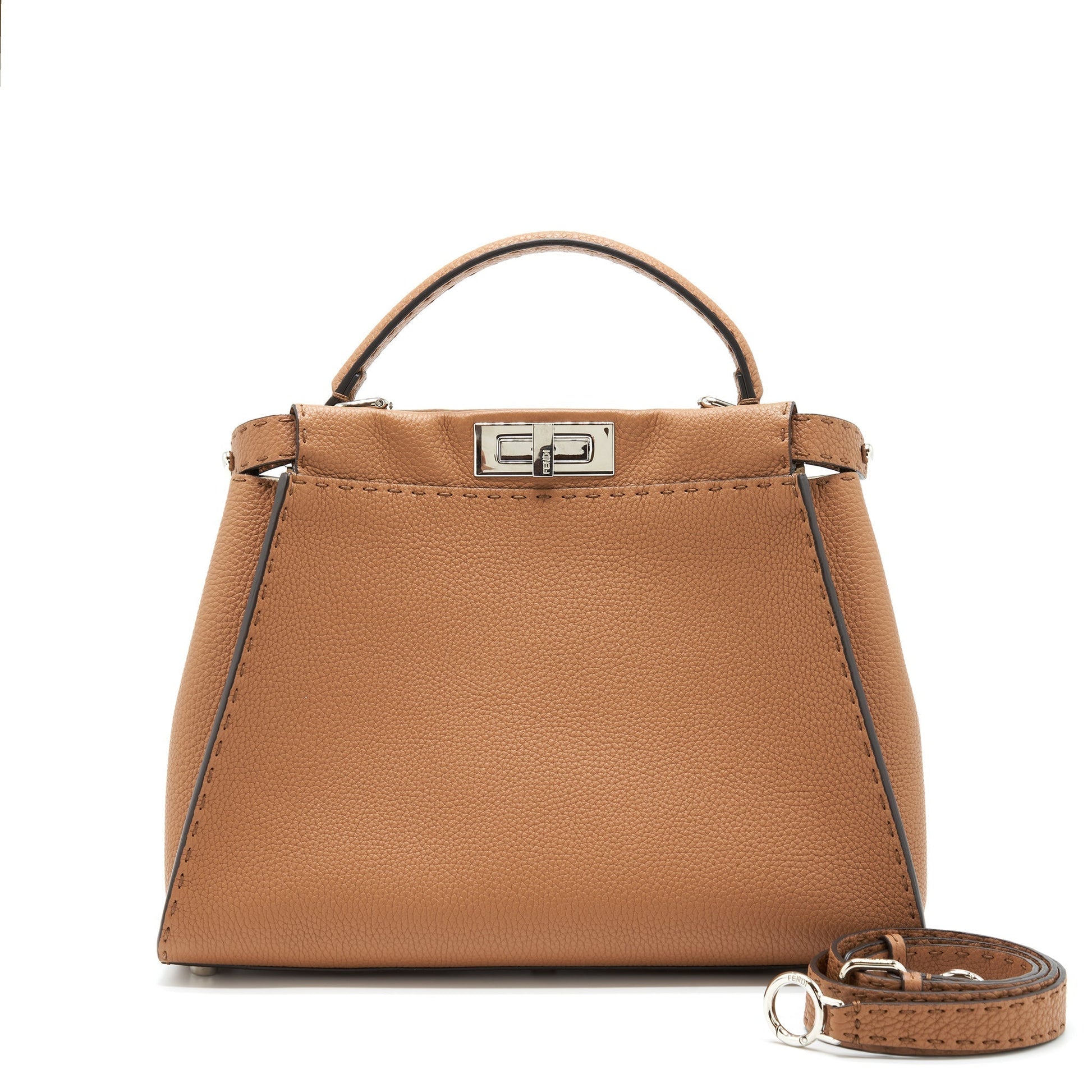 Fendi Peekaboo Tote Purse Grained Calfskin Caramel Medium Tote Bag Calfskin Caramel Shw