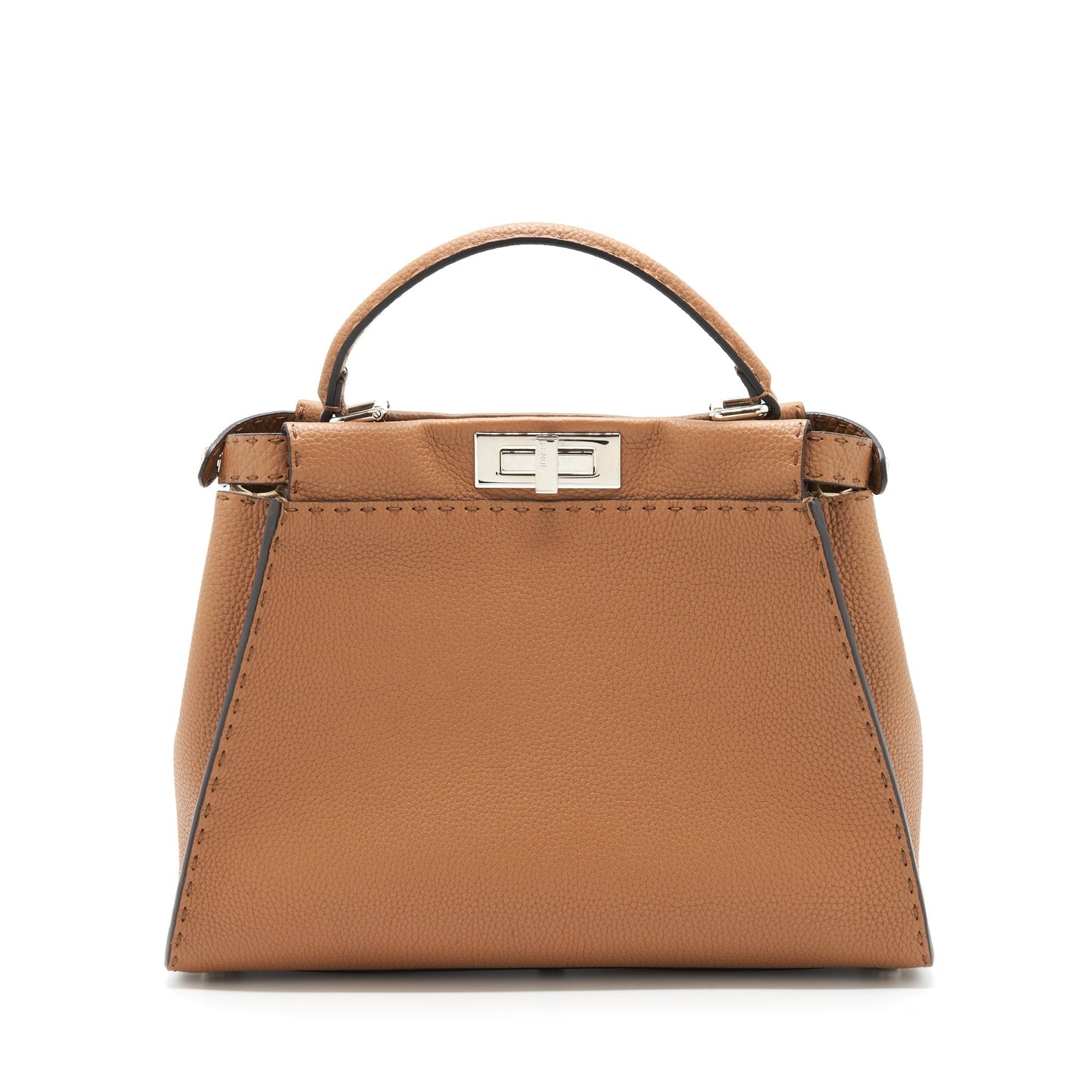 Fendi Peekaboo Tote Purse Grained Calfskin Caramel Medium Tote Bag Calfskin Caramel Shw