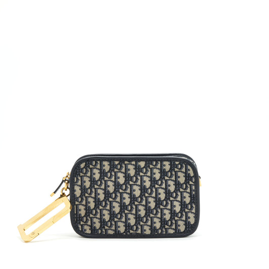 Dior quake Pouch Oblique Handbag Canvas Blue Travel Bag