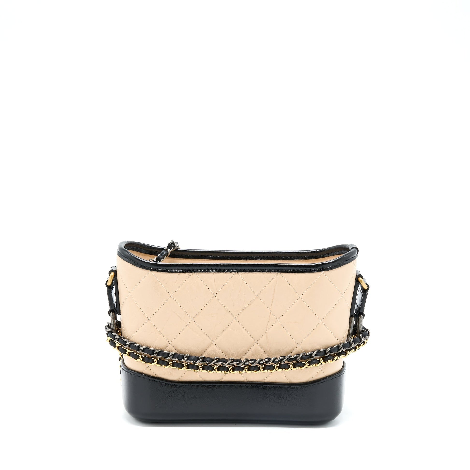 Chanel Gabrielle Hobo Aged Calfskin Light Hardware Multicolour Black Beige Small Shoulder Bag