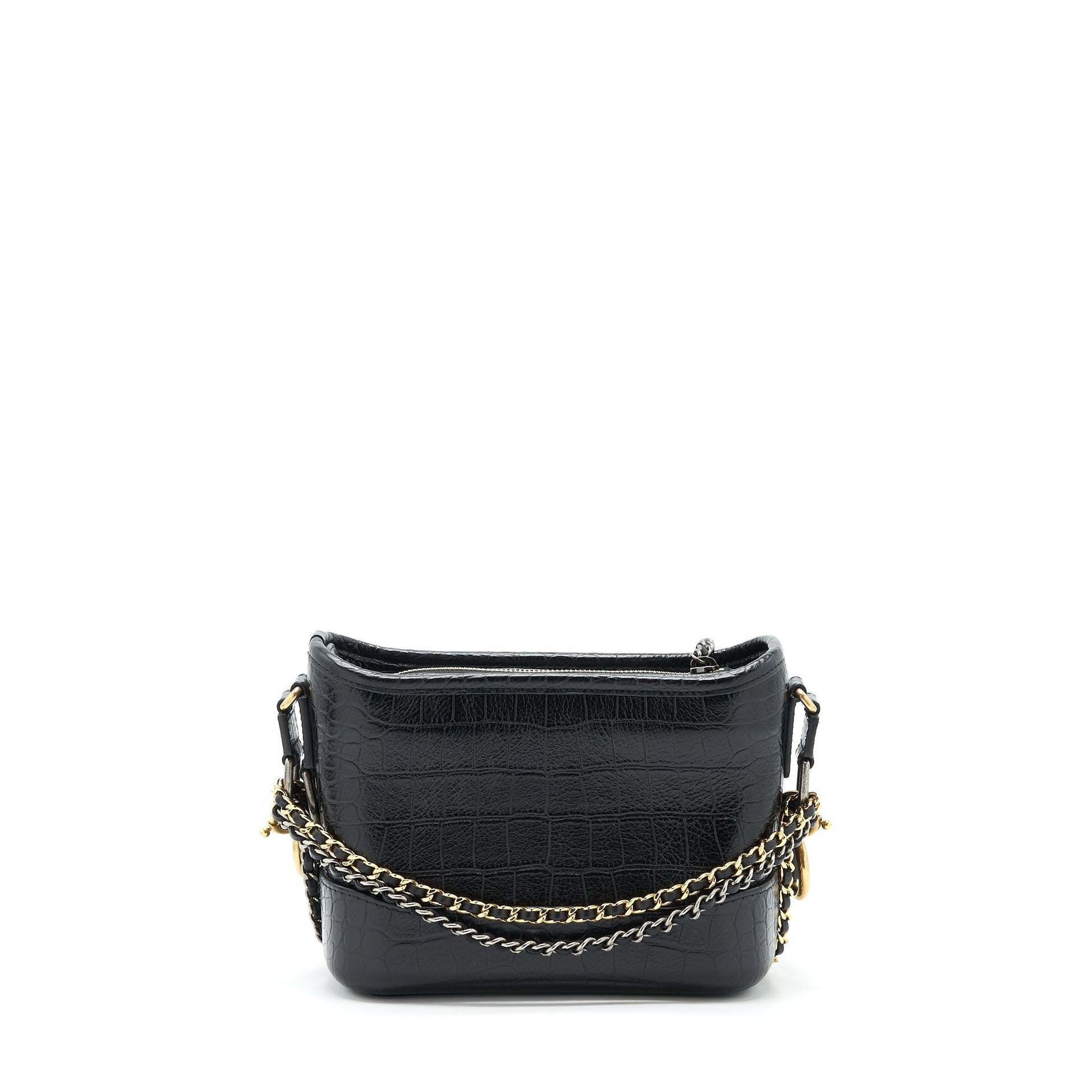 Chanel Gabrielle Hobo Crocodile Embossed Calfskin Hardware Multicolour Black Small Shoulder Bag