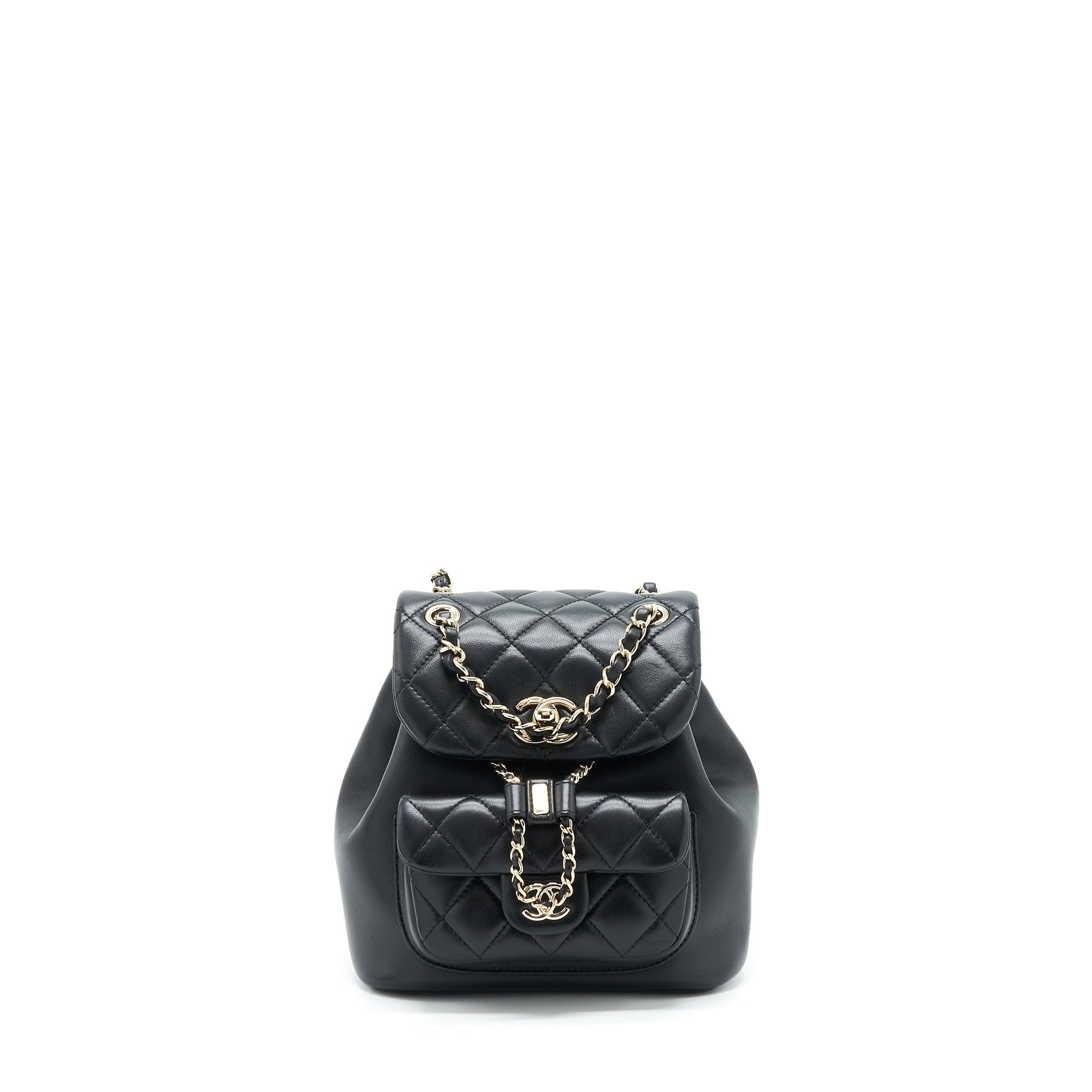 Chanel Duma Backpack Lambskin LGHW Microchip Black Black Lghwmicrochip