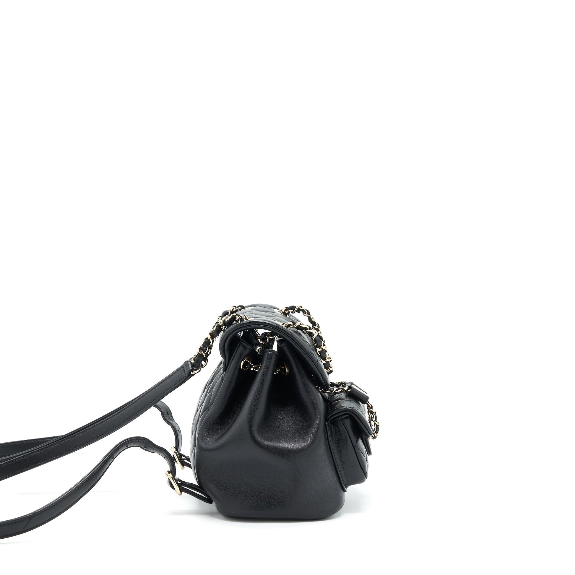 Chanel Duma Backpack Lambskin LGHW Microchip Black Black Lghwmicrochip
