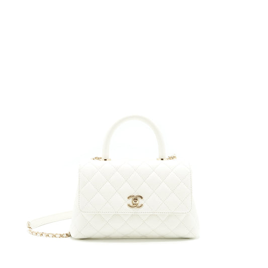 Chanel Coco handle Caviar LGHW microchip White Small Handbag