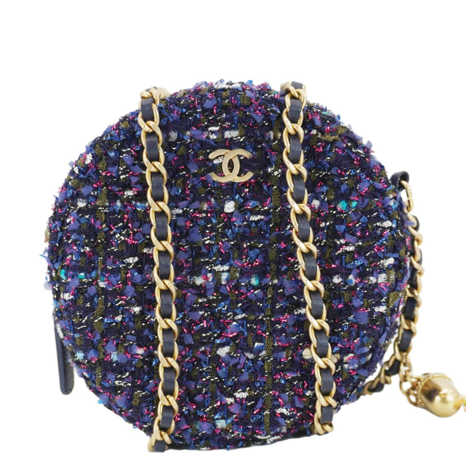 Chanel Round Tweed Blue Gold Travel Bag
