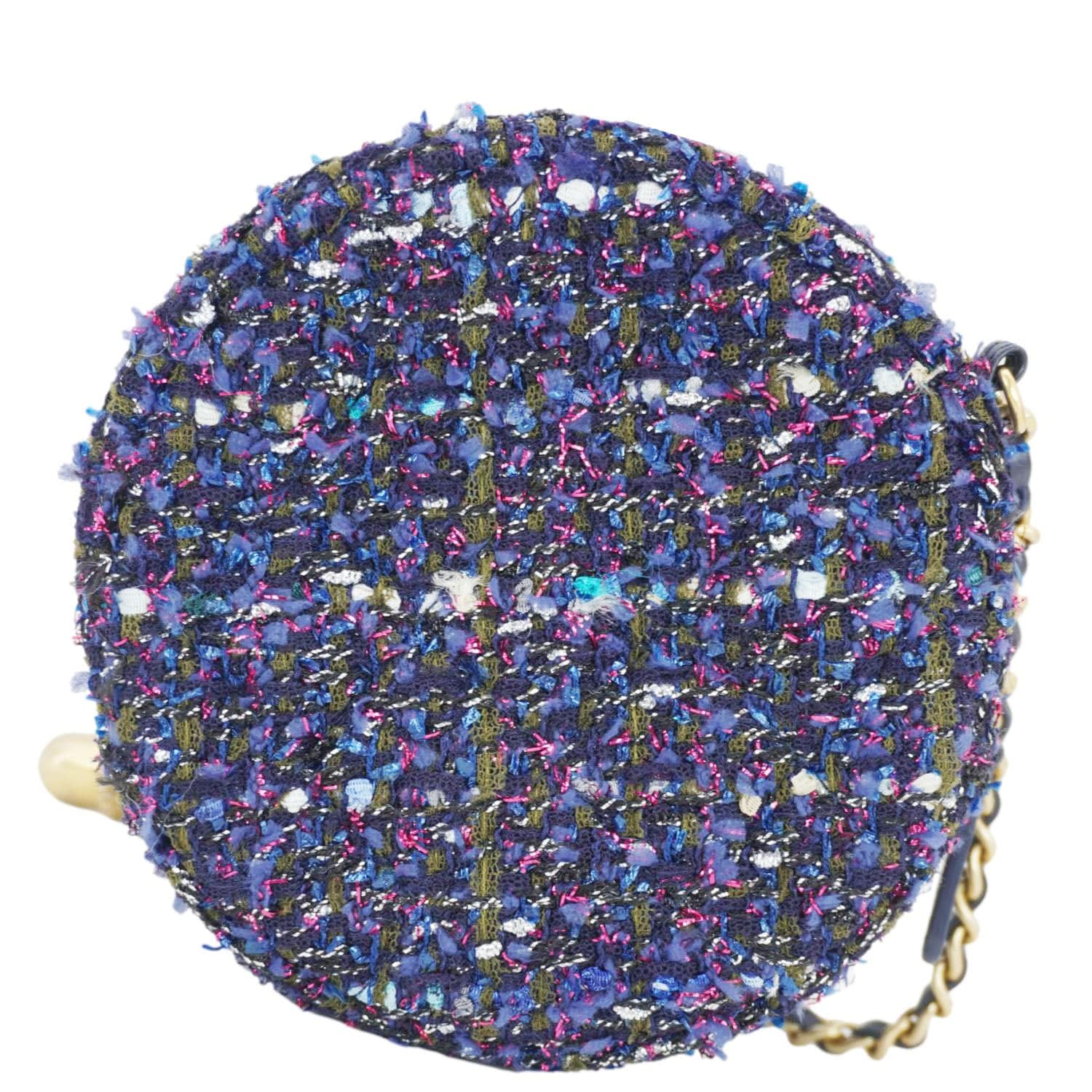 Chanel Round Tweed Blue Gold Travel Bag