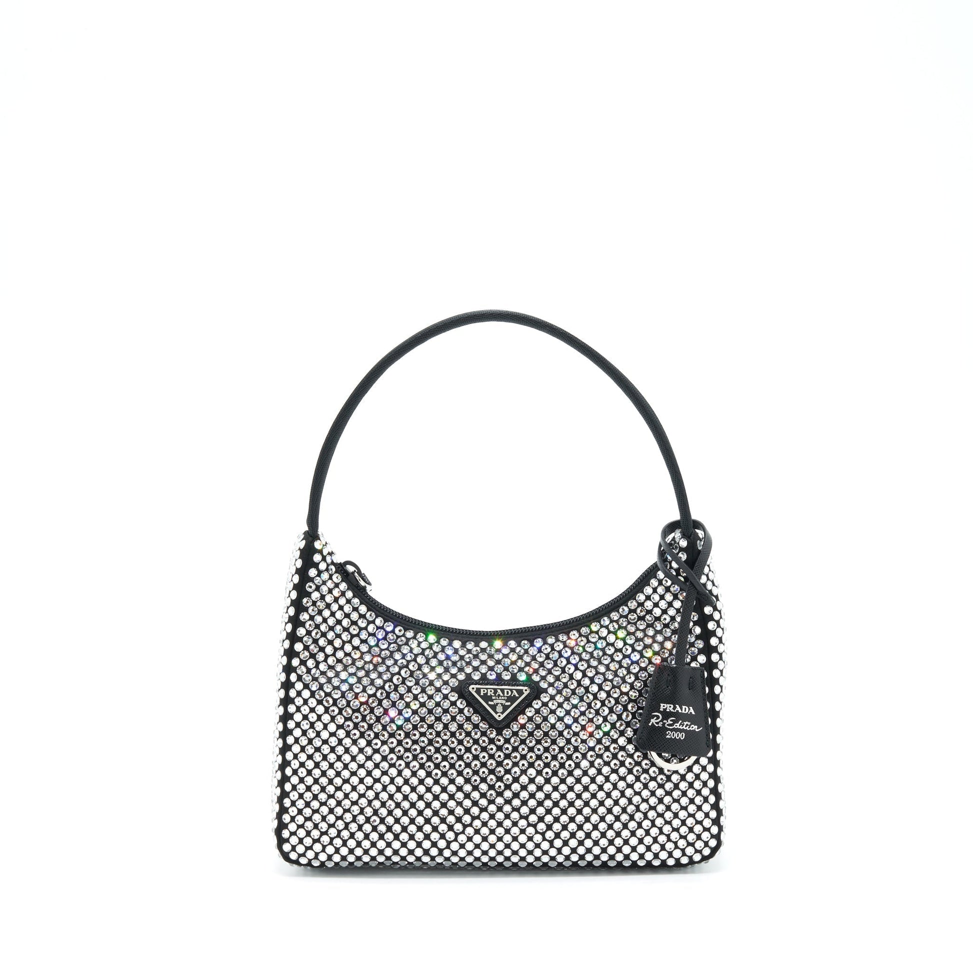 Prada Re Edition Crystal Hobo Purse Handbag Leather Nylon Travel Bag