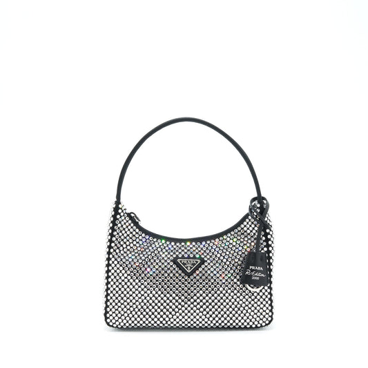 Prada Re Edition Crystal Hobo Purse Handbag Leather Nylon Travel Bag