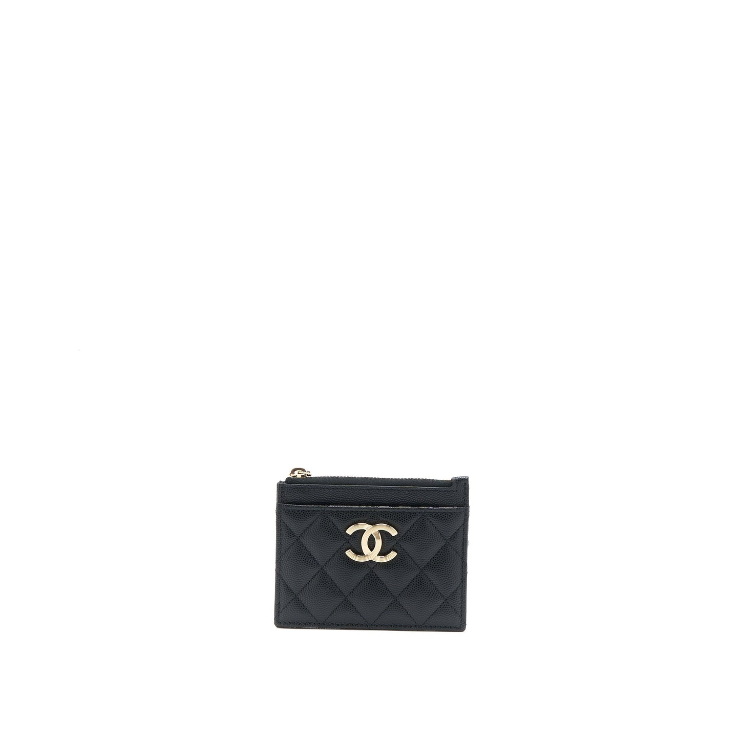 Chanel 23C Zipper Card Holder Caviar LGHW Black Wallet Case