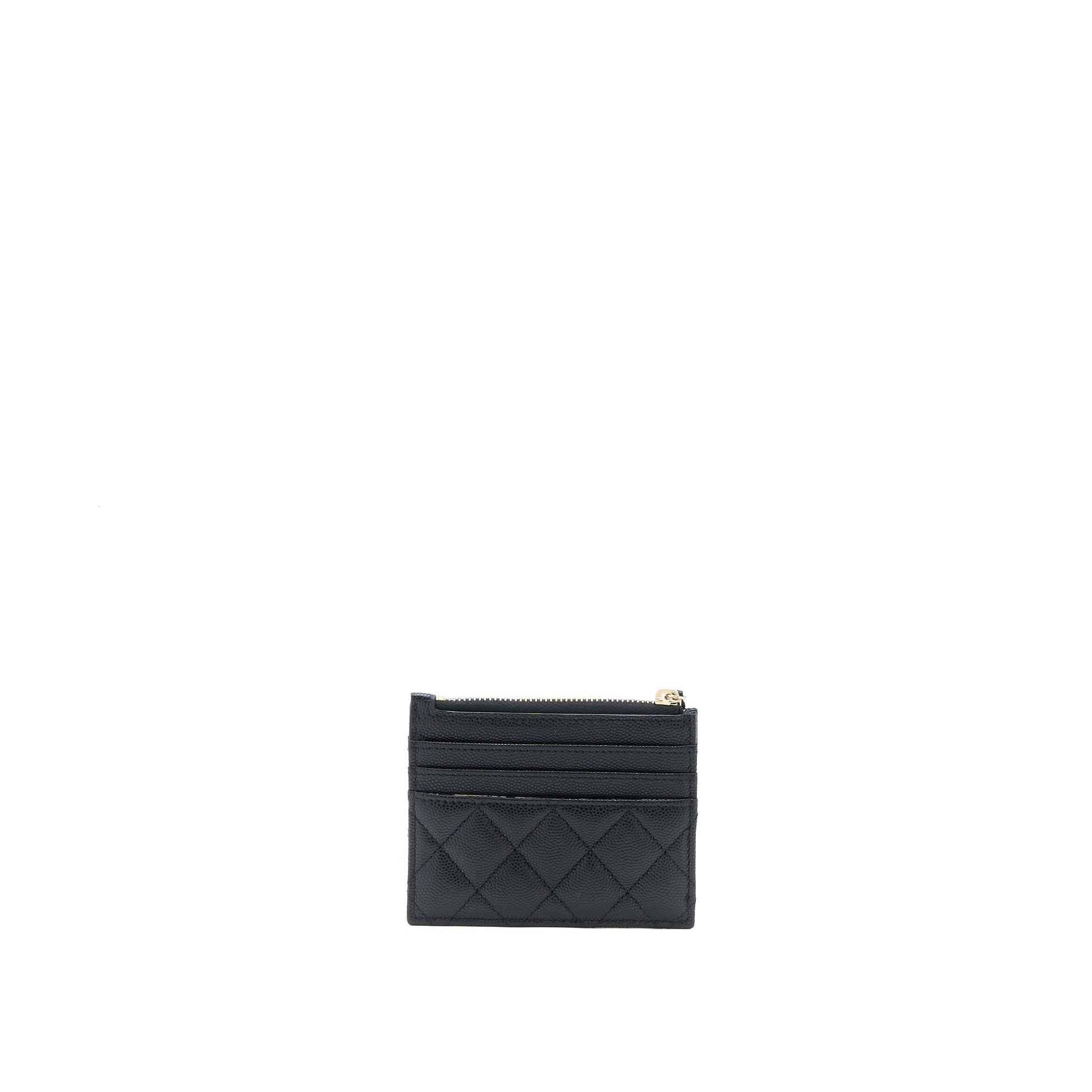Chanel 23C Zipper Card Holder Caviar LGHW Black Wallet Case