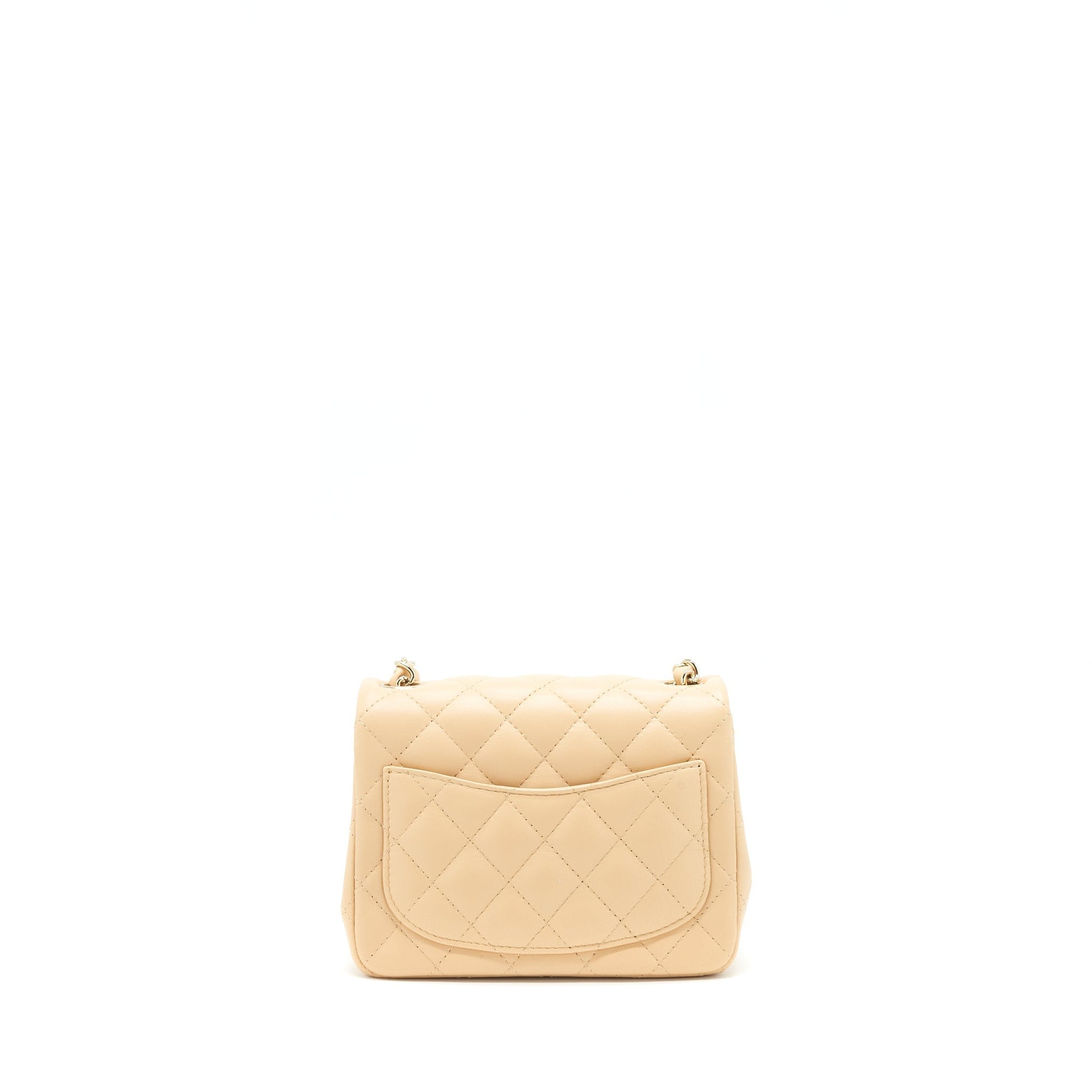 Chanel 22C square flap Lambskin LGHW Microchip Beige Shoulder Bag