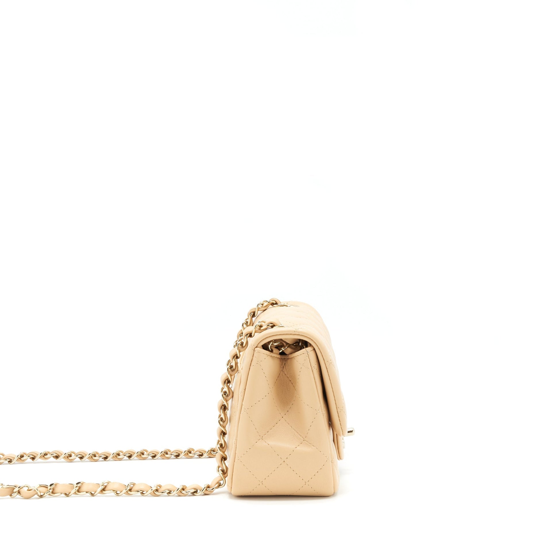 Chanel 22C square flap Lambskin LGHW Microchip Beige Shoulder Bag