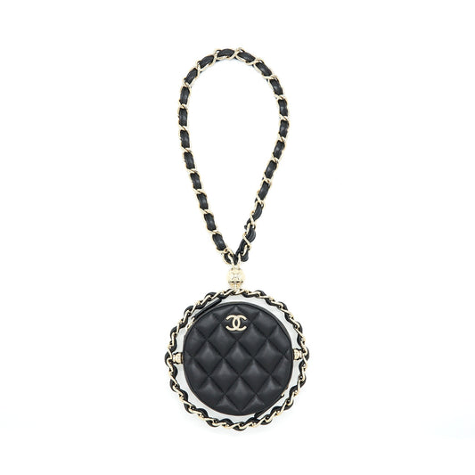 Chanel Round Lambskin LGHW Black Clutch Bag Lghw 1