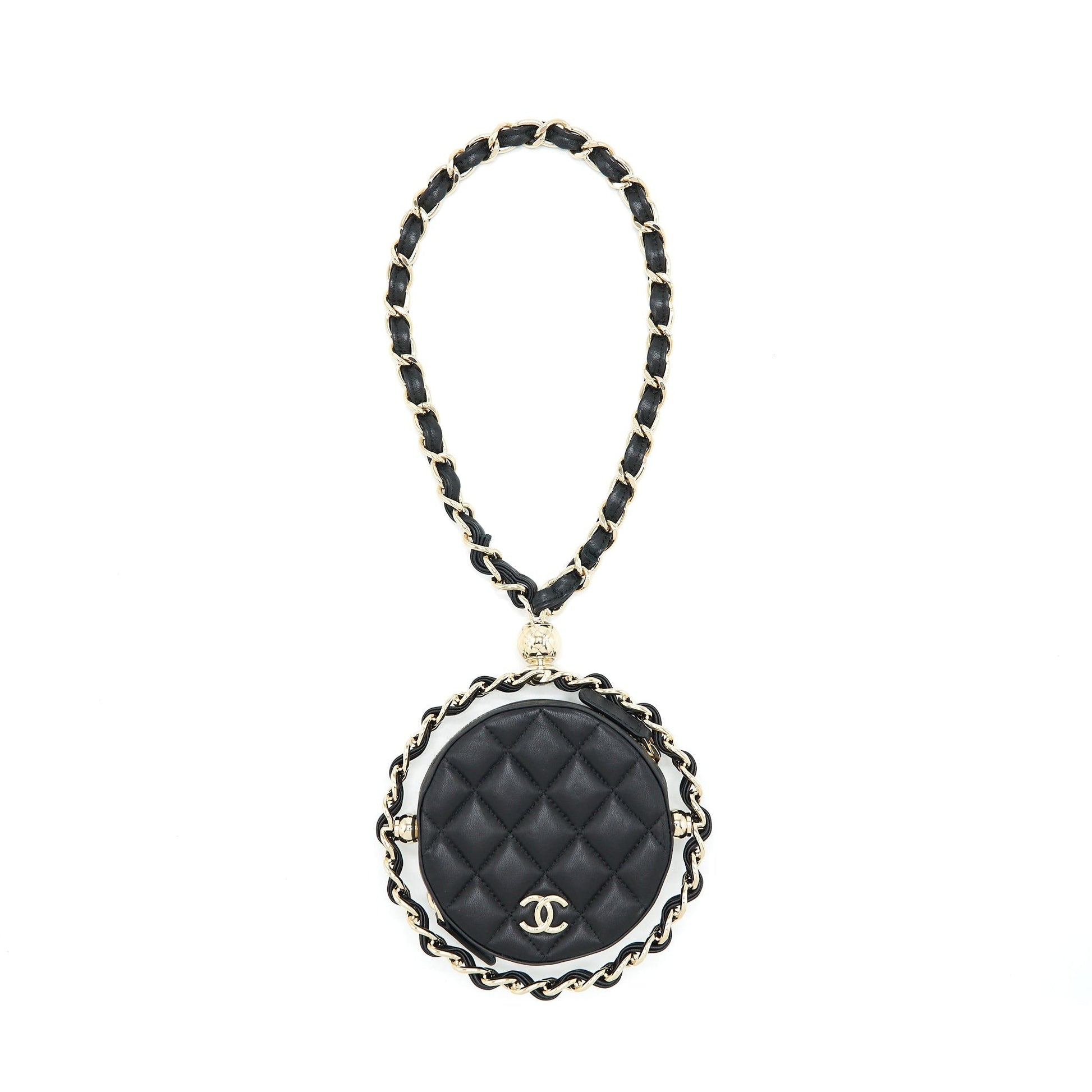 Chanel Round Lambskin LGHW Black Clutch Bag Lghw 1