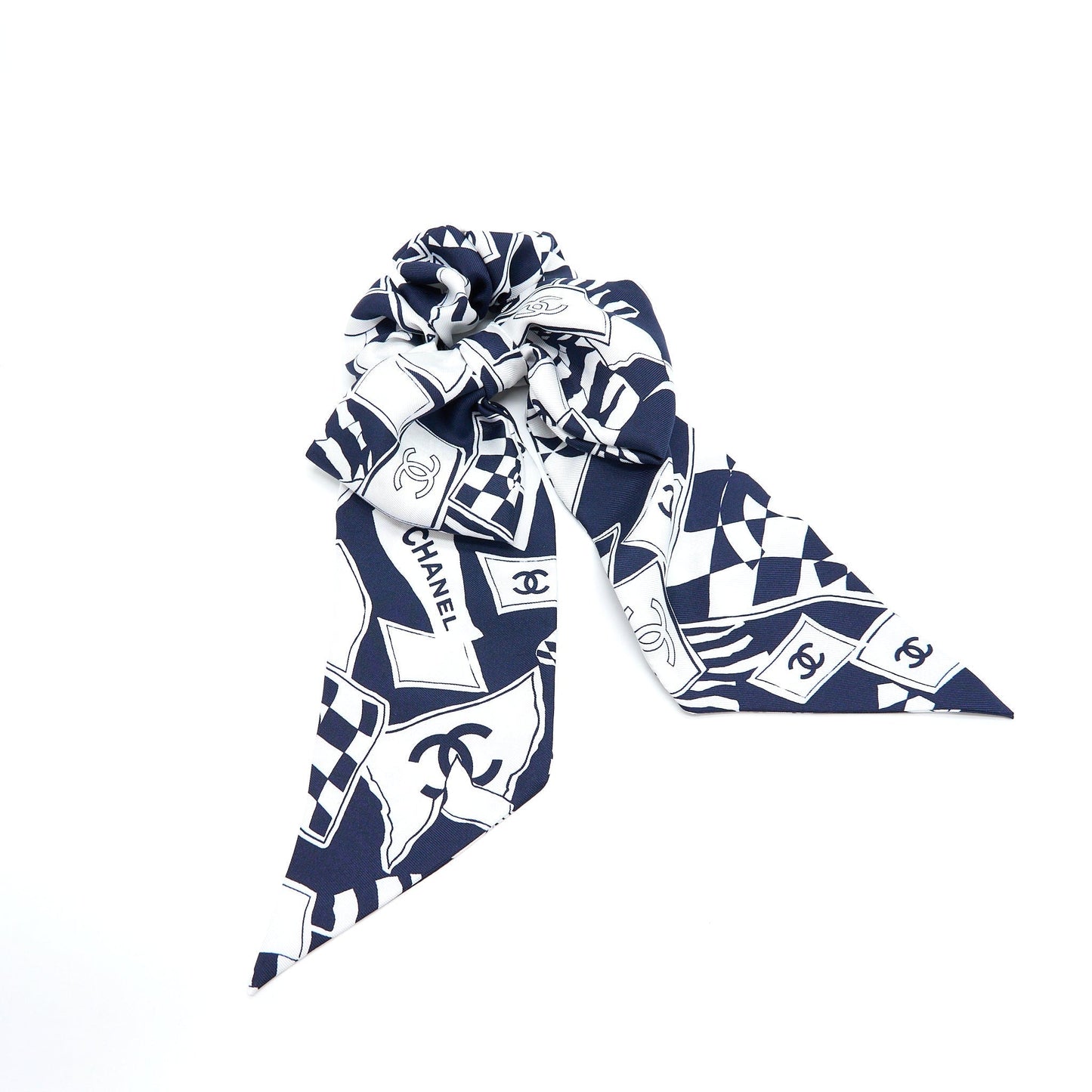 Chanel 23C CC Logo Hair Tie Navy White Handbag
