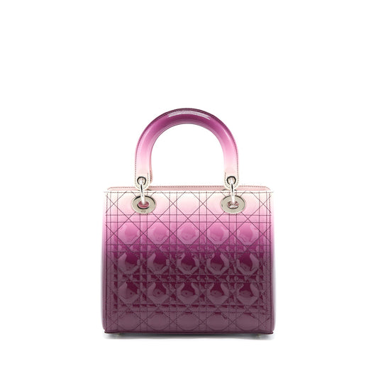 Dior Lady Patent Purple Handbag White Medium Travel Bag