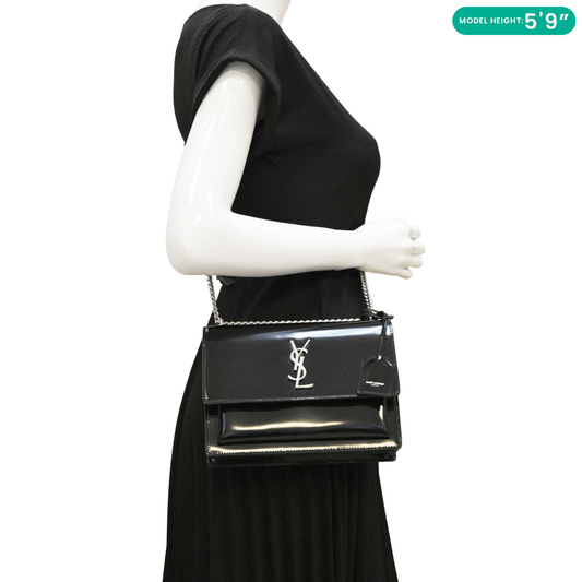 YSL Saint Laurent Yves Sunset Shoulder Bag Leather Monogram Black Saint Laurent Sunset