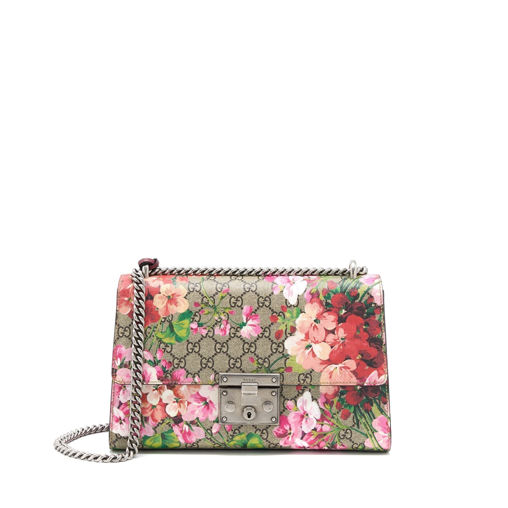 Gucci Padlock Shoulder Flower Printed Supreme Ruthenium Hardware Shoulder Bag