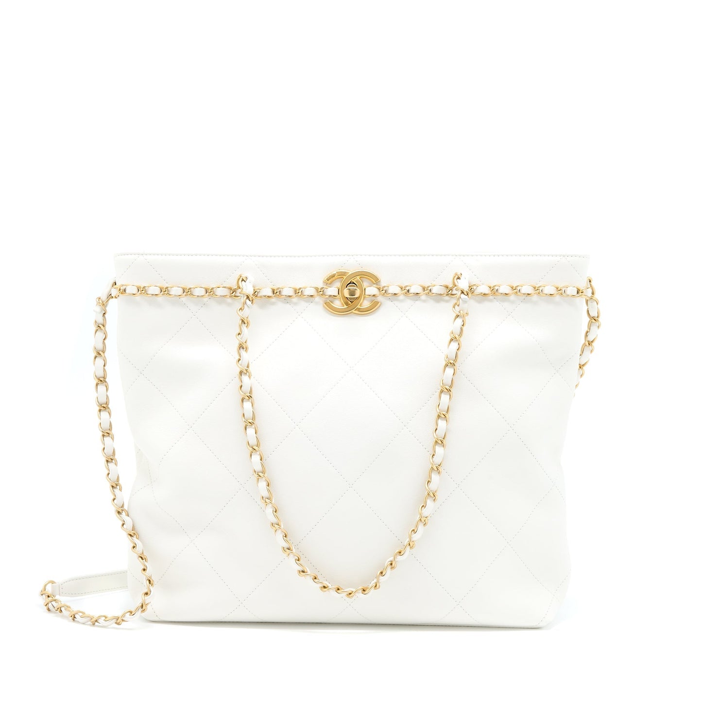 Chanel Quilted Calfskin Brushed GHW White Tote Bag