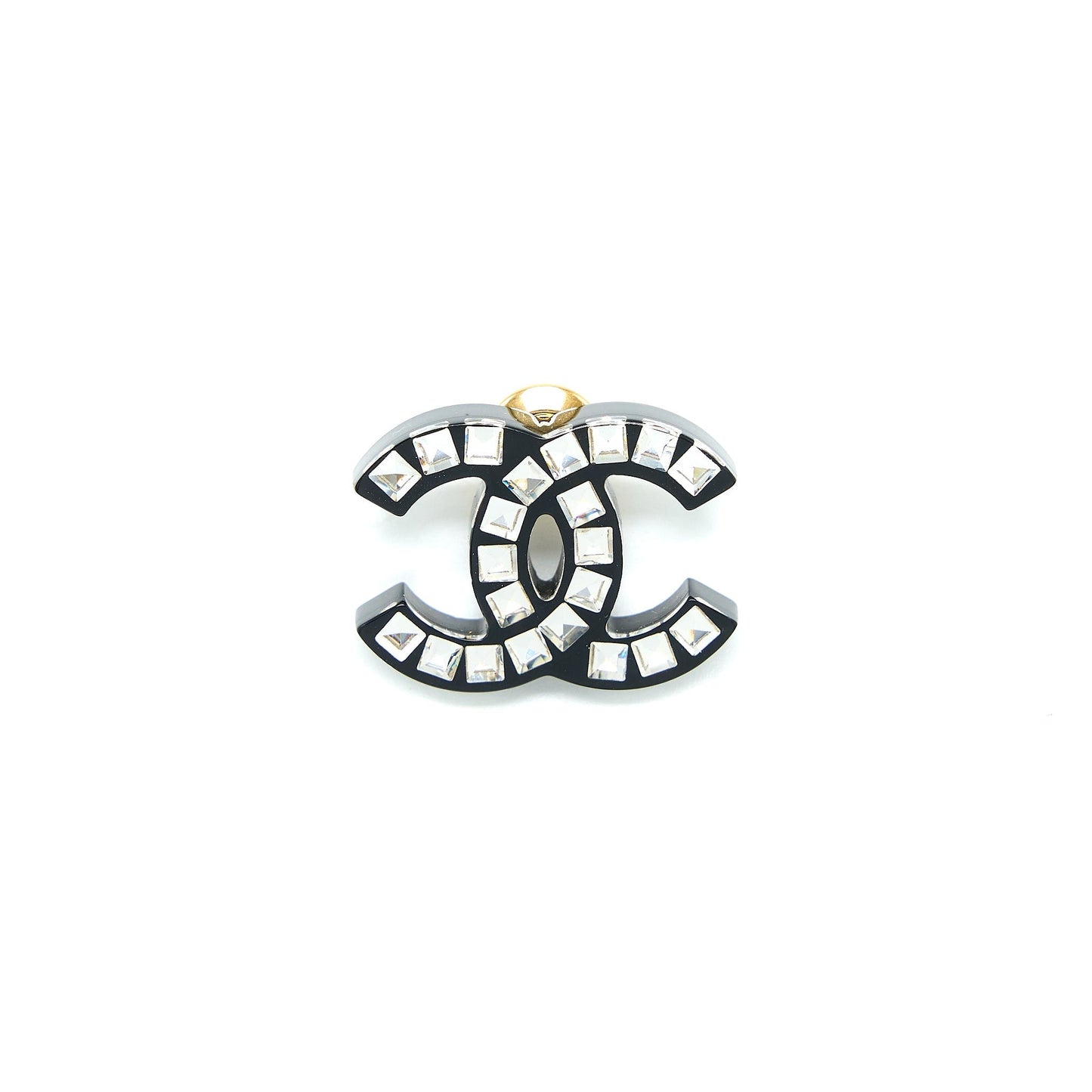 Chanel CC Logo Brooch Crystal Tone Gold Handbag