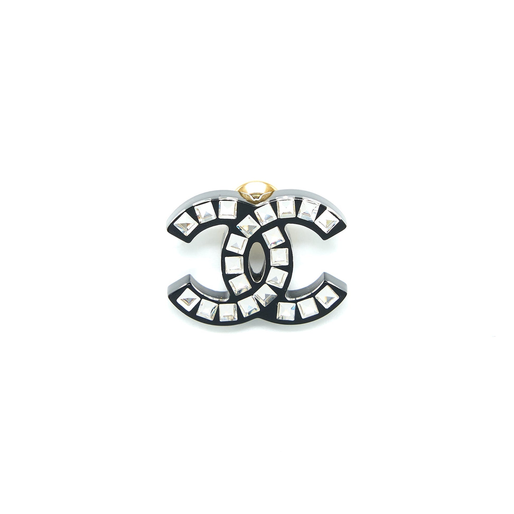Chanel CC Logo Brooch Crystal Tone Gold Handbag