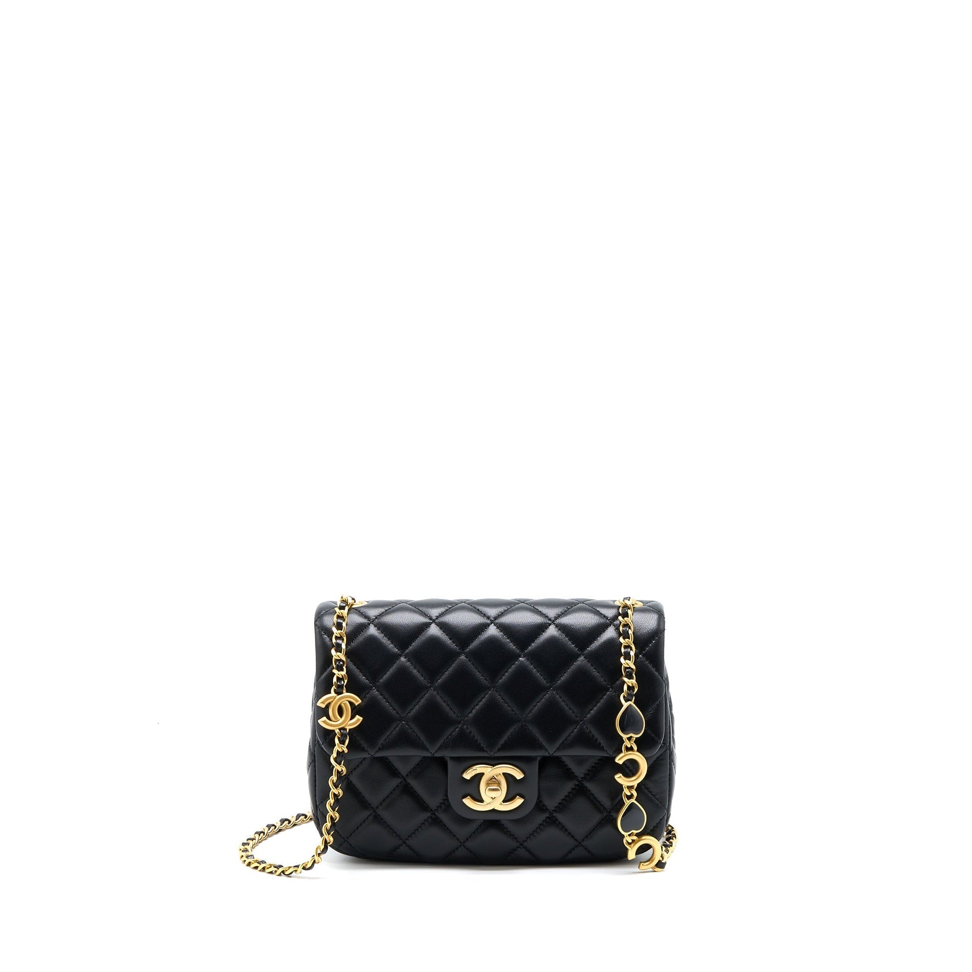Chanel 22K Coco Quilted Flap Lambskin Brushed Black Shoulder Bag