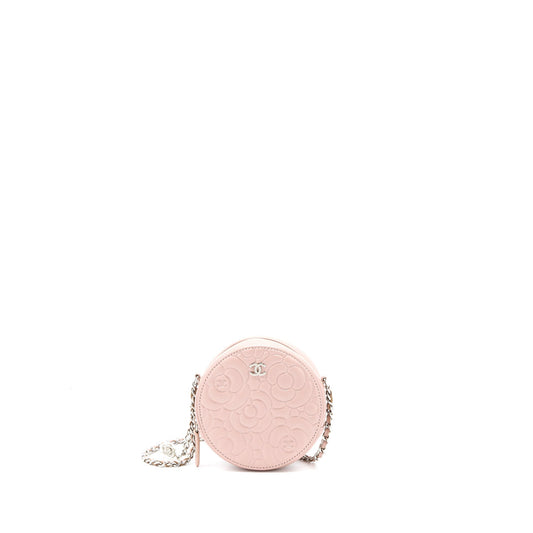 Chanel Round Camellia Calfskin Nude SHW Pink Clutch Bag
