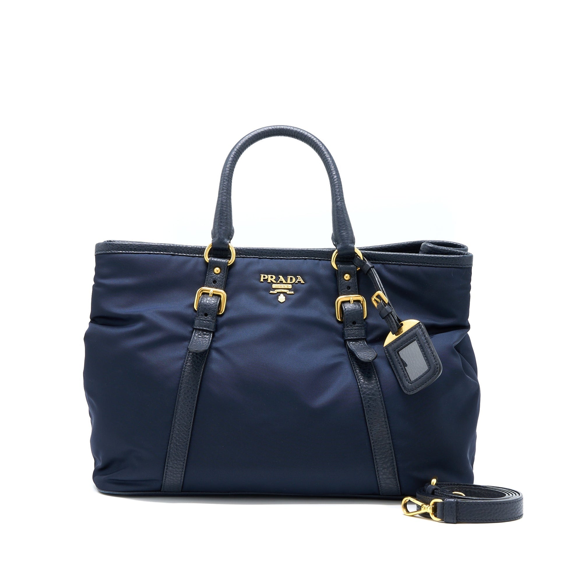 Prada Tessuto Tote Purse Dark Handbag Nylon Blue Tote Bag