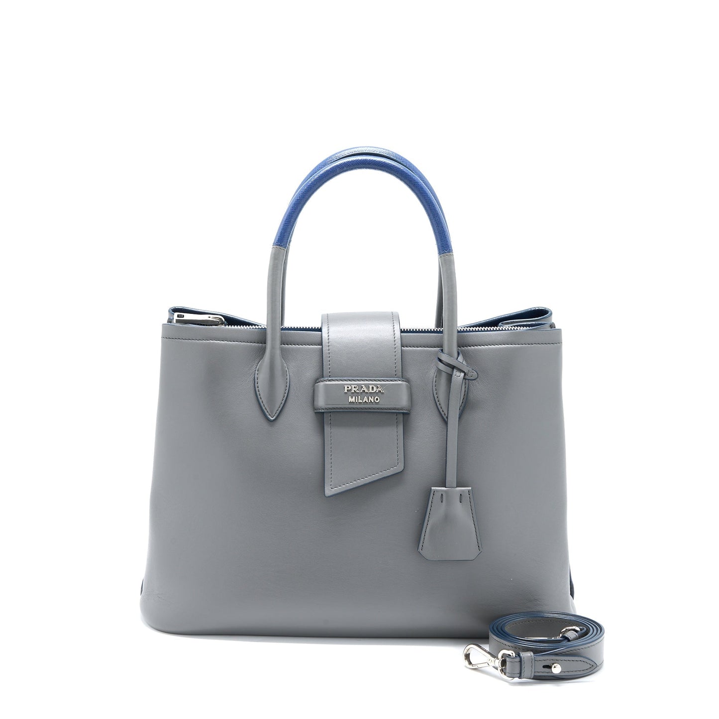 Prada Shopping Tote Purse Soft Calfskin Grey Handbag Tote Bag