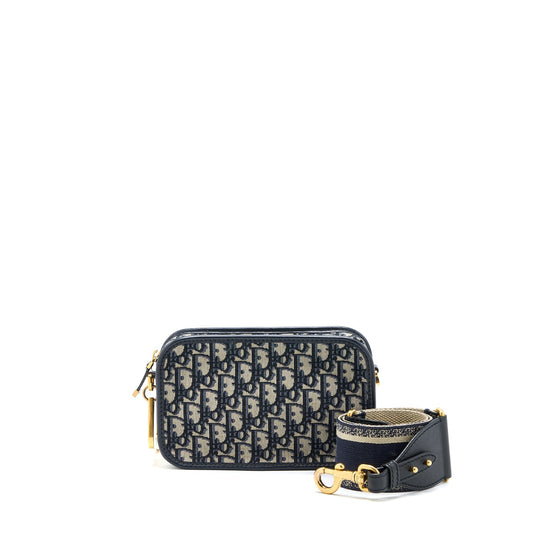 Dior quake Pouch Oblique With An Extra Strap Canvas Blue Travel Bag