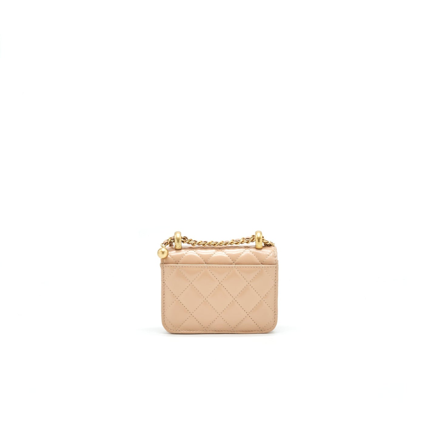 Chanel 21A Flap Coin Purse GHW Calfskin Beige Wallet Case