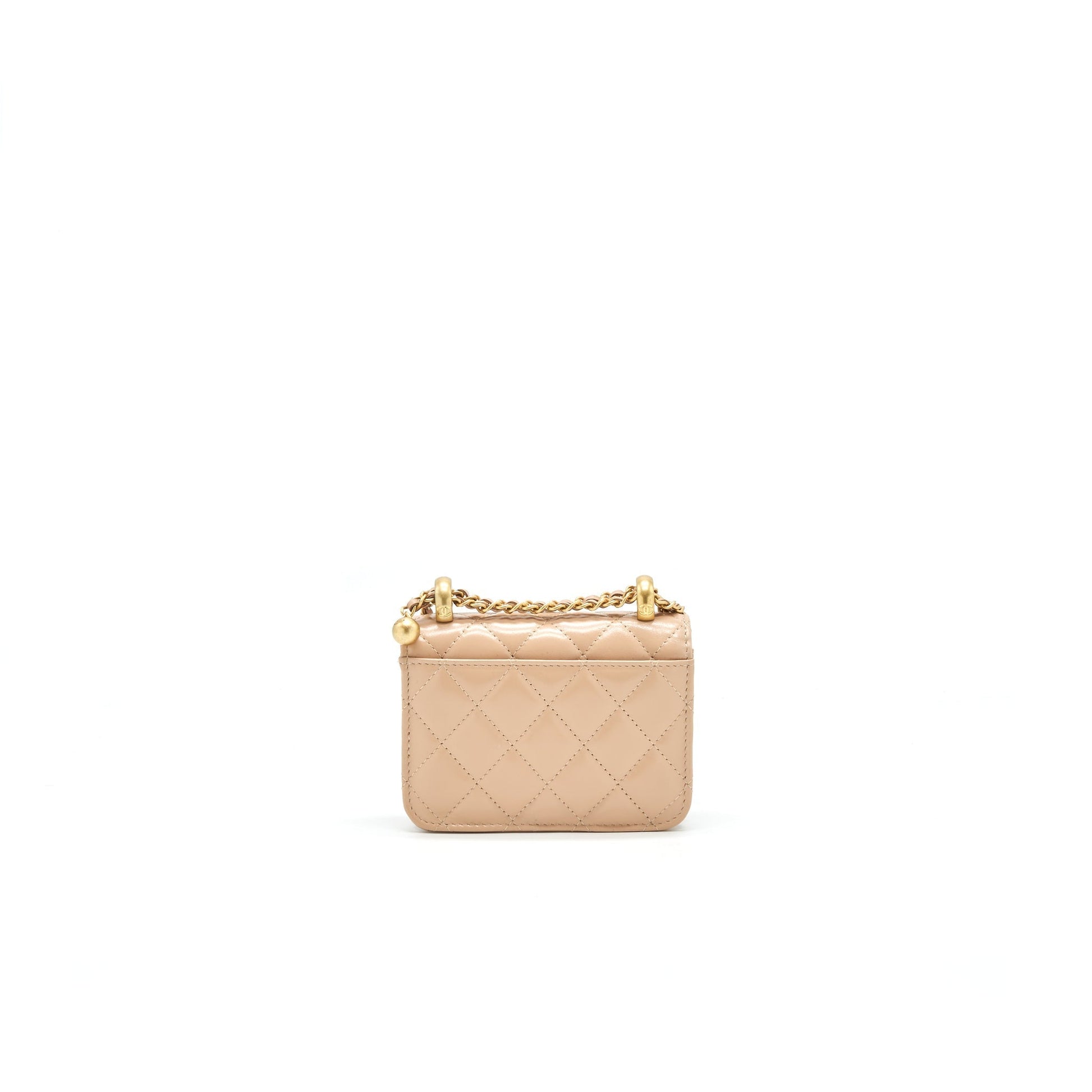 Chanel 21A Flap Coin Purse GHW Calfskin Beige Wallet Case